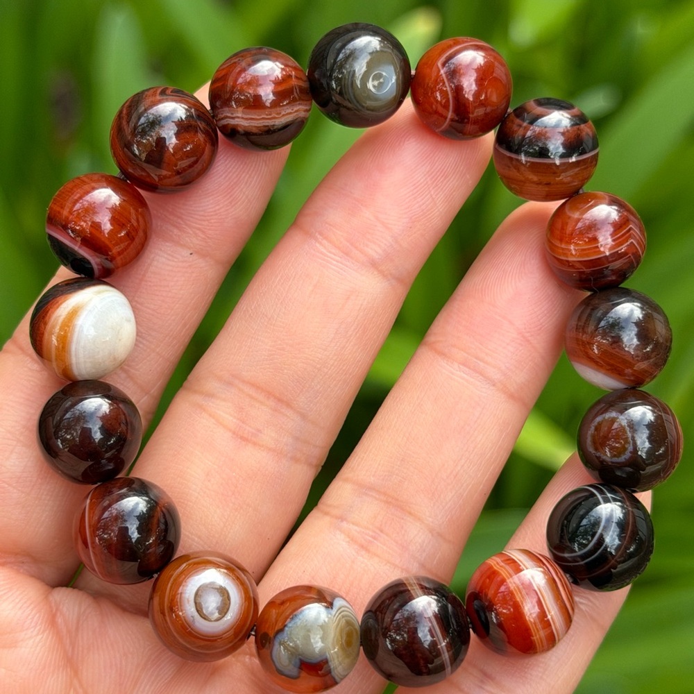 11.5mm stretchable brown coffee‎ agate bracelet 0517
